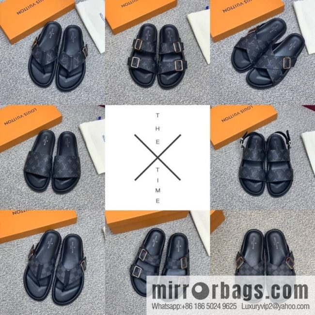 LV/Louis Vuitton features classic PVC men\'s sandals with black outsoles