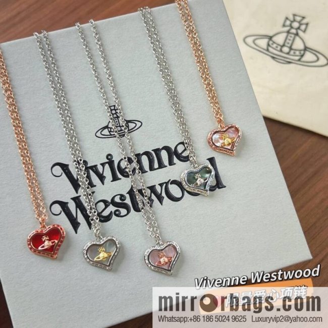 New ☑️ Vivienne Westwood Queen Mother love peach heart necklace