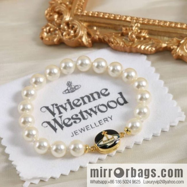 New ☑️ Vivienne Westwood Queen Mother Saturn pearl magnetic snap magnet necklace bracelet - Image 3