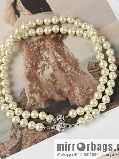 New ☑️ Vivienne Westwood Queen Mother Saturn Double Pearl Necklace