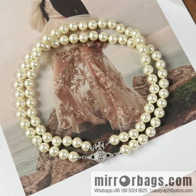 New ☑️ Vivienne Westwood Queen Mother Saturn Double Pearl Necklace