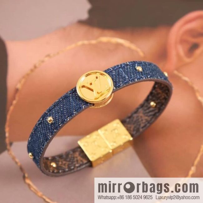 Louis Vuitton Double-sided denim monogram leather rope bracelet