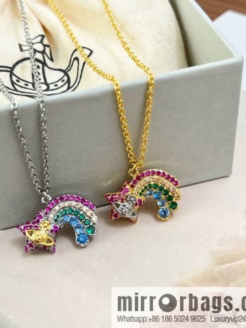 New ☑️ Vivienne Westwood Queen Mother Saturn full of diamonds rainbow necklace