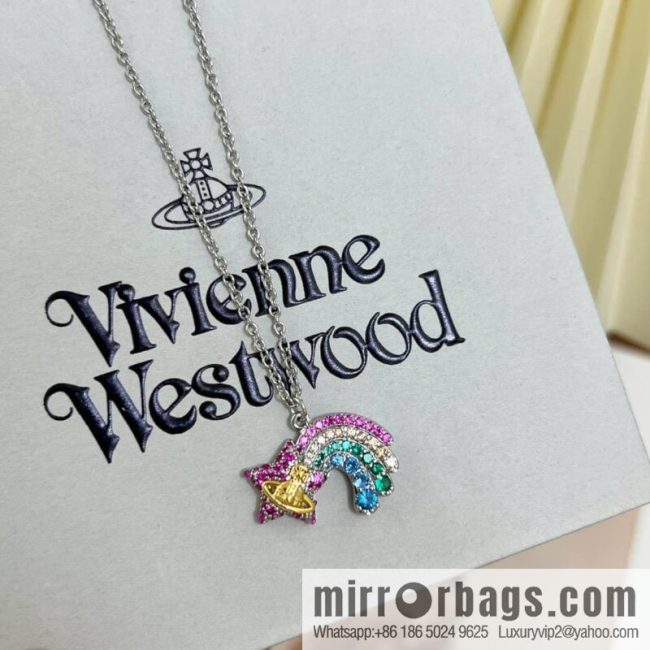 New ☑️ Vivienne Westwood Queen Mother Saturn full of diamonds rainbow necklace - Image 2