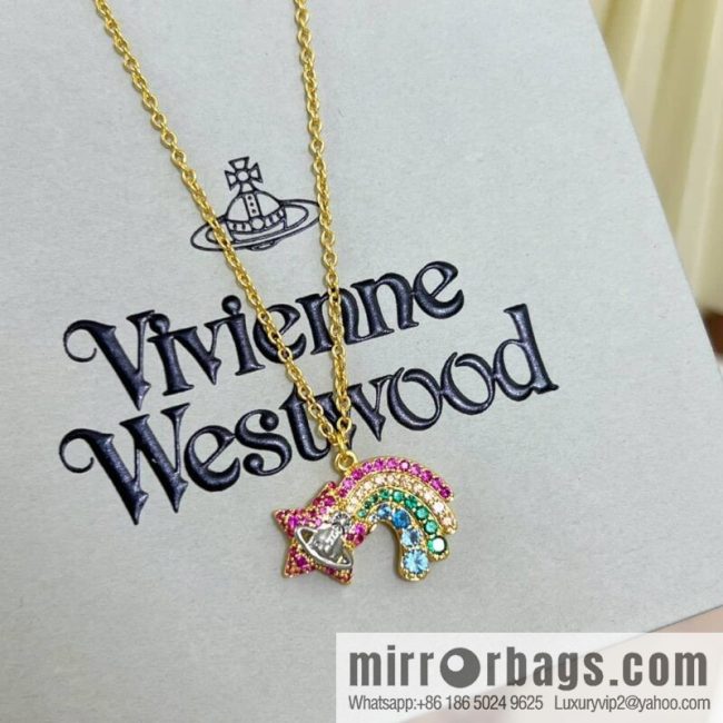New ☑️ Vivienne Westwood Queen Mother Saturn full of diamonds rainbow necklace - Image 3