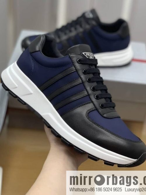 Prada is made of soft leather (fabric) and nylon patchwork men\'s sneakers