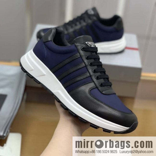 Prada is made of soft leather (fabric) and nylon patchwork men\'s sneakers