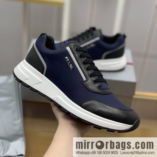 Prada is made of soft leather (fabric) and nylon patchwork men\'s sneakers