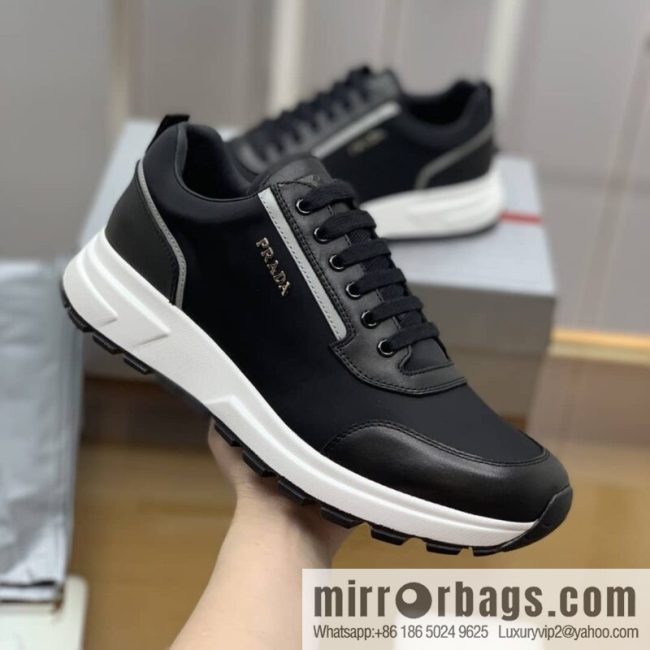 Prada is made of soft leather (fabric) and nylon patchwork men\'s sneakers