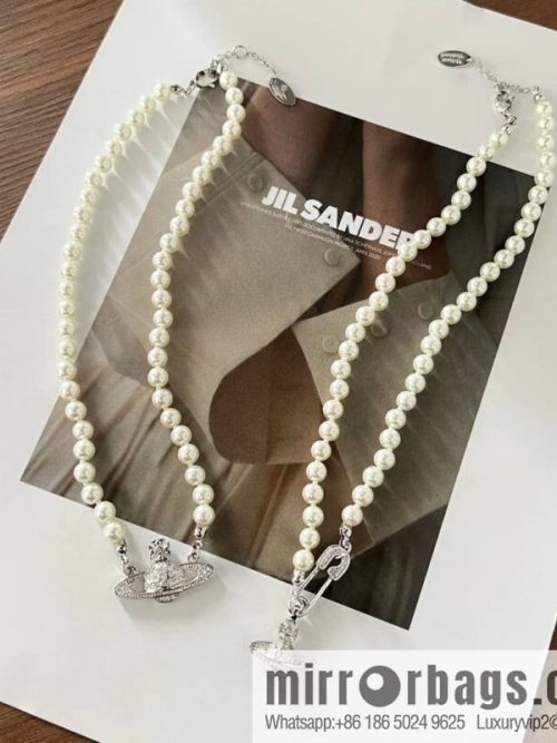 New ☑️ Vivienne Westwood Queen Mother Full Diamond Saturn Pearl Necklace