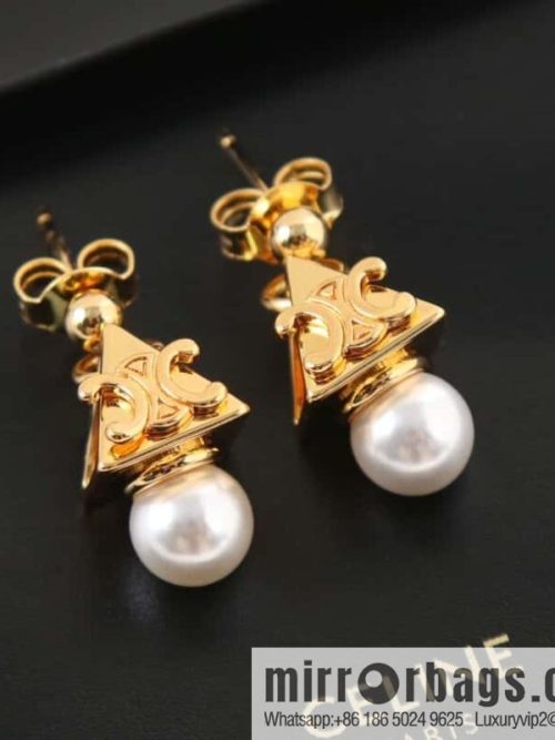 New Celine triangle Arc de Triomphe pearl stud earrings