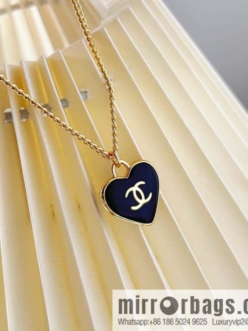 CHANEL Chanel double c black peach heart love necklace