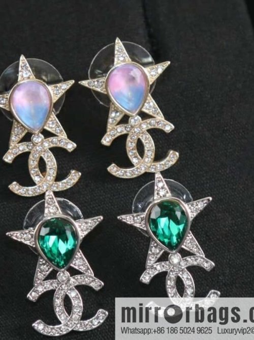 New ☑️ CHANEL Chanel c2 double c full diamond pentagram ⭐ star stud earrings