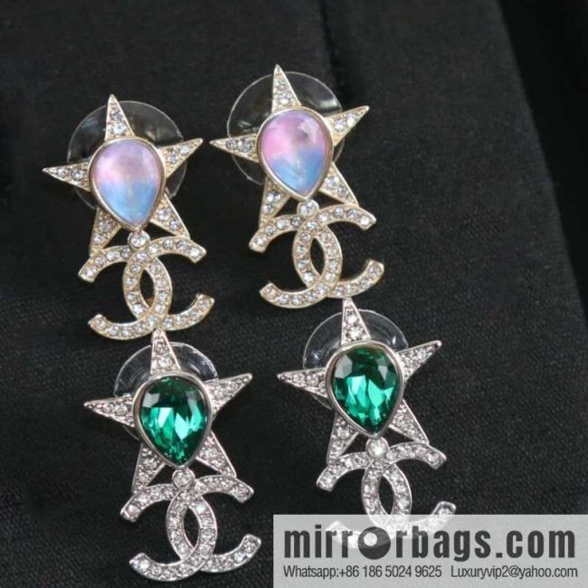 New ☑️ CHANEL Chanel c2 double c full diamond pentagram ⭐ star stud earrings