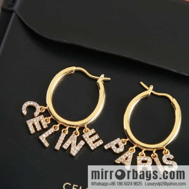 New Celine tassel full diamond letter stud earrings