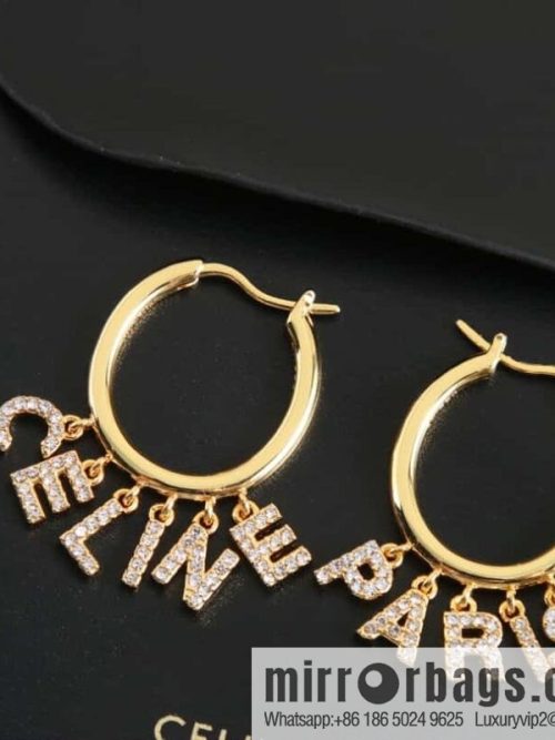 New Celine tassel full diamond letter stud earrings