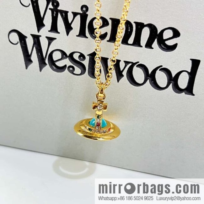 New ☑️ Vivienne Westwood Queen Mother Saturn Sapphire necklace - Image 2