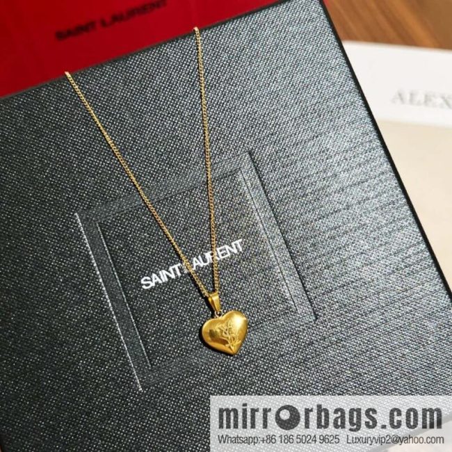 Saint Laurent YSL gold peach heart love necklace