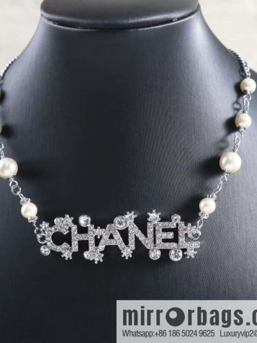 New ☑️ Chanel silver 23p pearl full diamond letter necklace