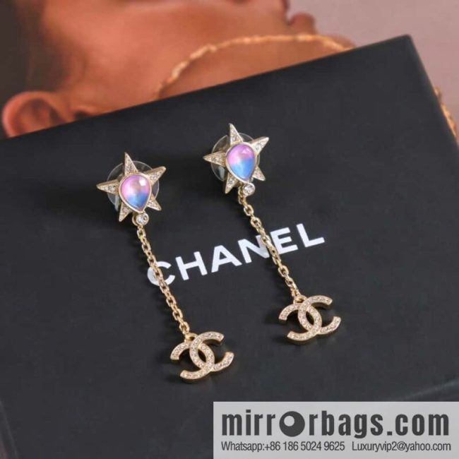 New ☑️ Chanel c2 pentagram full diamond double c stud earrings - Image 3