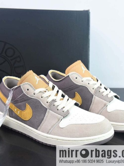NK Air Jordan 1 Low SE Craft \"Inside Out/Brown Yellow\" AJ1 Jordan Generation Low Top Classic Vintage Culture Leisure Sports Basketball Shoes \"Deconstruction Brown Yellow\" DN1635-200