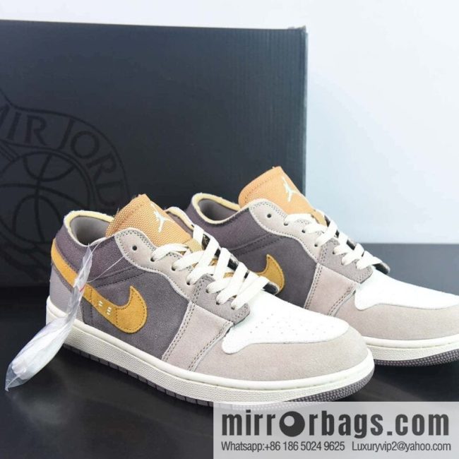 NK Air Jordan 1 Low SE Craft \"Inside Out/Brown Yellow\" AJ1 Jordan Generation Low Top Classic Vintage Culture Leisure Sports Basketball Shoes \"Deconstruction Brown Yellow\" DN1635-200