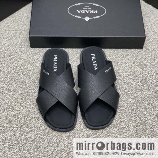Prada uses black calfskin men\'s sandals