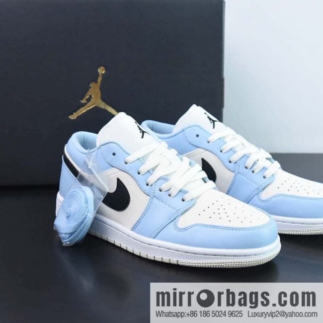 NK Air Jordan 1 Low GS \"Ice Blue Black\" AJ1 Jordan Generation Low Top Classic Vintage Cultural Leisure Sports Basketball Shoes \"Ice Cream Blue Rice White and Black\" Item Number: 554723-401