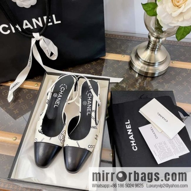 Chanel Chanel Xiaoxiang black and white color matching full logo thick heel sandals - Image 3