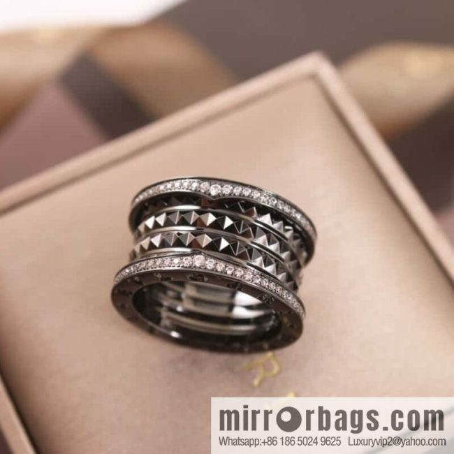 BVLGARI Bulgari new double row diamond black willow ring