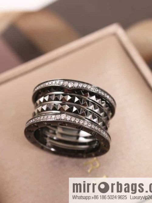 BVLGARI Bulgari new double row diamond black willow ring