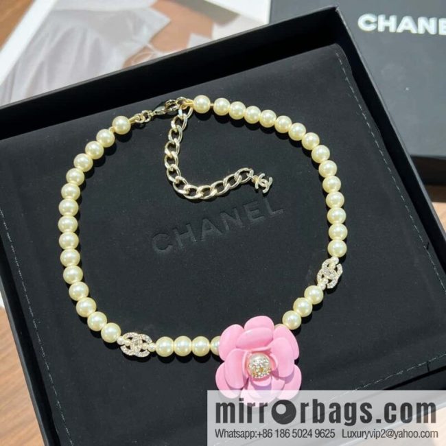 New ☑️ CHANEL Chanel Double C Pink Camellia Pearl Necklace
