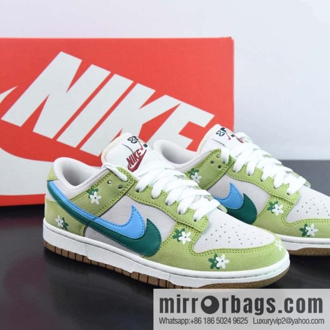 SB Dunk Low SE \"85 Dunk Series Low Help Casual Sports Skateboard Shoes\" Flower Apple Green Light Grey Dark Green Blue Double Hook \"Item Number: DO9457-125