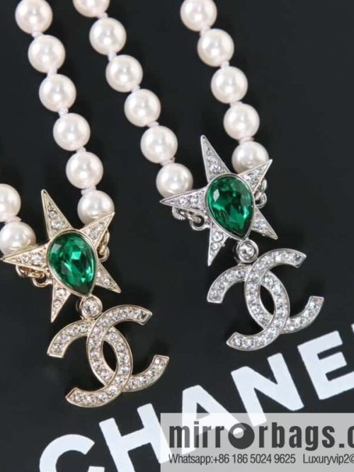 New ☑️ CHANEL Chanel Double C Pentagram ⭐ Star Emerald Pearl Necklace