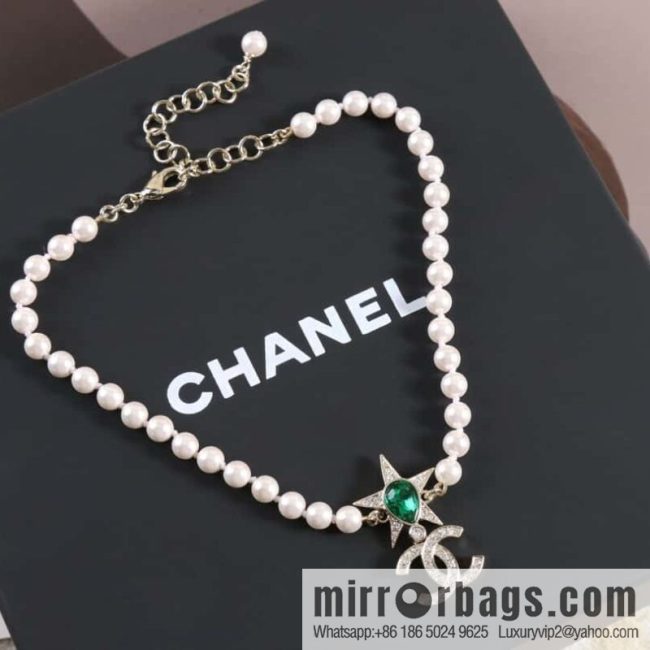New ☑️ CHANEL Chanel Double C Pentagram ⭐ Star Emerald Pearl Necklace - Image 2