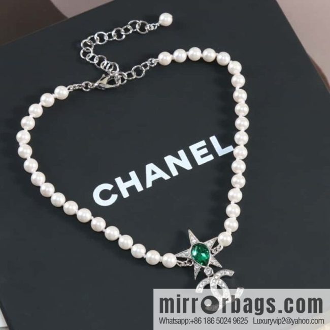 New ☑️ CHANEL Chanel Double C Pentagram ⭐ Star Emerald Pearl Necklace - Image 3