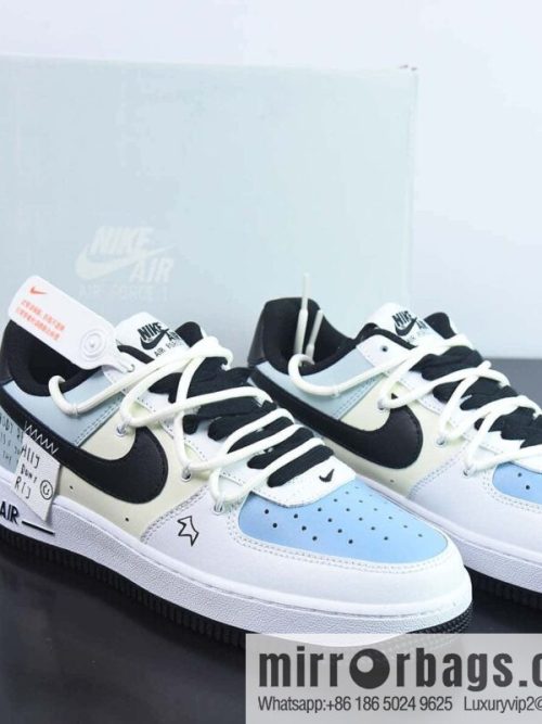 Air Force 1 \'07 Low \"White/Beige/Light Blue\" Air Force One \"White Rice Light Blue Black Crown Graffiti Lanyard\" DH7561-102