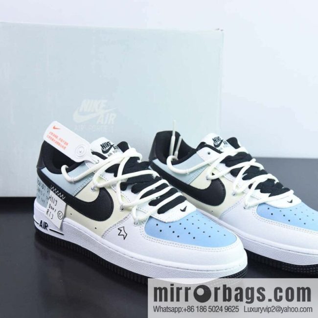 Air Force 1 \'07 Low \"White/Beige/Light Blue\" Air Force One \"White Rice Light Blue Black Crown Graffiti Lanyard\" DH7561-102