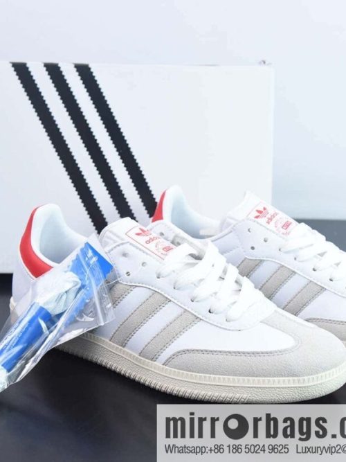 KITH x Adidas Originals Samba OG \"Classics Program\" Samba Series Gentlemen\'s German Training Football Versatile leather (fabric) board shoes \"Joint white light gray red tail bronzing\" Item number: GY2544