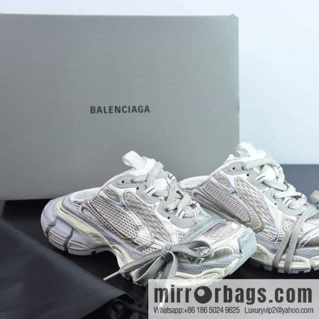 Balenciaga/Balenciaga 23 New XXXL 3XL Show, Lace-up, Balenciaga 3XL Silver Half Slippers