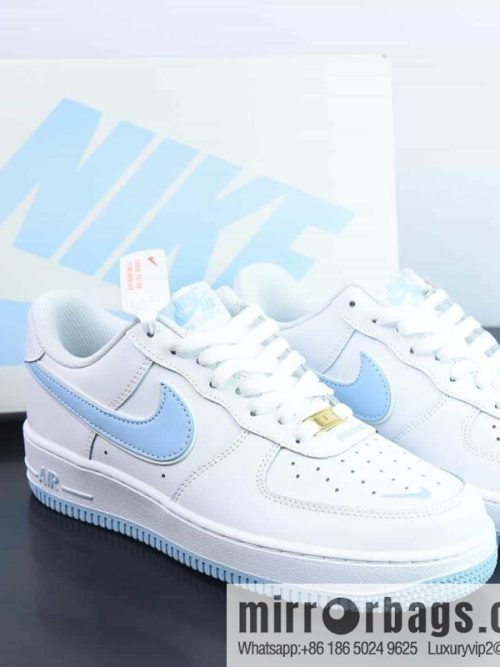 Air Force 1 \'07 Low QS \"White/Ice Blue Mini Swoosh\" Air Force One Classic Low Top Versatile Casual Sports Shoes \"leather (fabric) white ice blue embroidery small hook\" Item number: CV5696-962