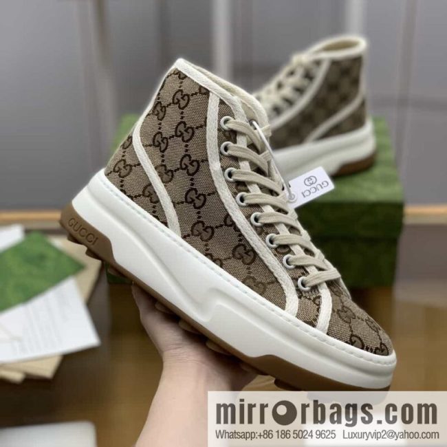 Gucci Gucci uses apricot classic GG canvas to make women\'s sports and leisure platform shoes