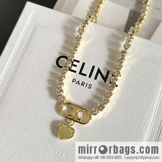 New ☑️ Celine love peach heart Arc de Triomphe full of diamond necklace