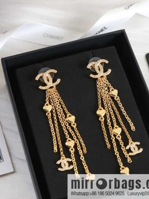 New ☑️ CHANEL Chanel c2 double c tassel love peach heart stud earrings