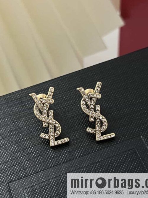 Saint Laurent gold YSL full diamond stud earrings