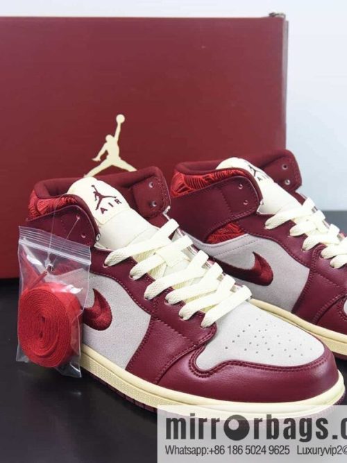 Air Jordan AJ1 Mid help embroidery red floral item number: DZ2820-601
