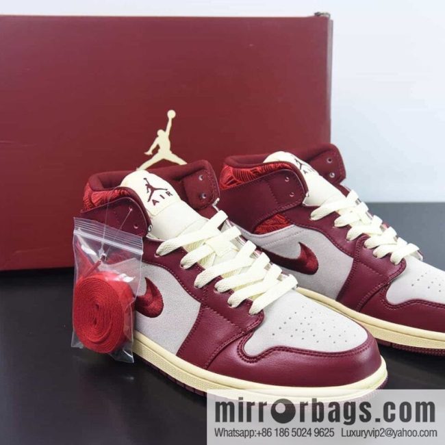 Air Jordan AJ1 Mid help embroidery red floral item number: DZ2820-601