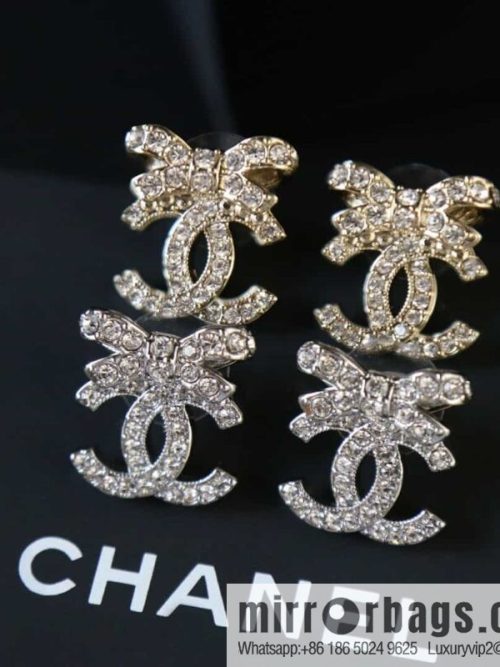 New ☑️ CHANEL Chanel C1 double c bow full diamond stud earrings