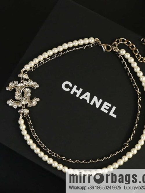 New ☑️ CHANEL Chanel double c full diamond double layer pearl black leather rope necklace