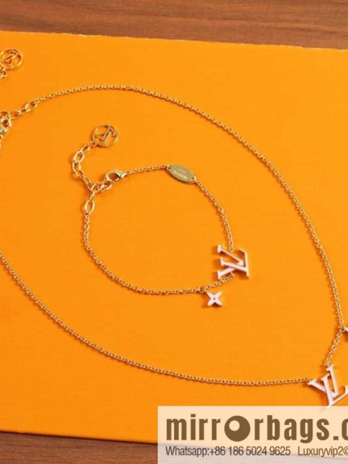 Louis Vuitton LV pink enamel necklace bracelet